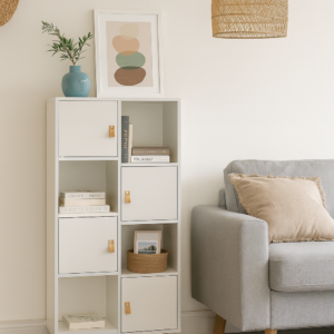 ESTANTERIA ANZIO BLANCA CON PUERTAS TIRADOR PU