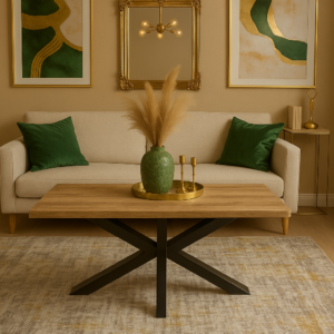 MESA CENTRO STACY RECTANGULAR TAPA ROBLE PATAS NEGRAS