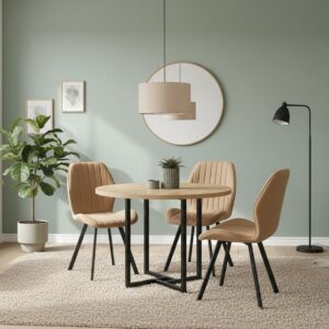 MESA CLEVELAND 2 TAPA REDONDA MELAMINA ASERRADA PATAS METAL