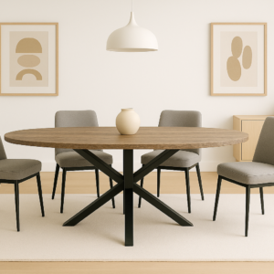 MESA STACY ROBLE OVAL NEGRA TAPA MELAMINA 1400x800x750mm